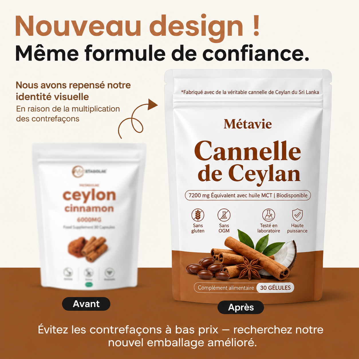 Cannelle de Ceylan Équivalent à 7200mg avec huile MCT