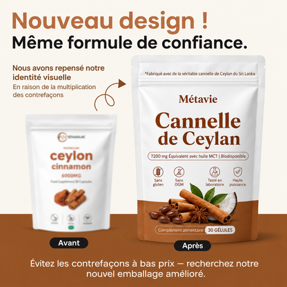 Cannelle de Ceylan Équivalent à 7200mg avec huile MCT