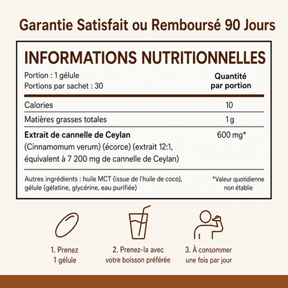 Cannelle de Ceylan Équivalent à 7200mg avec huile MCT