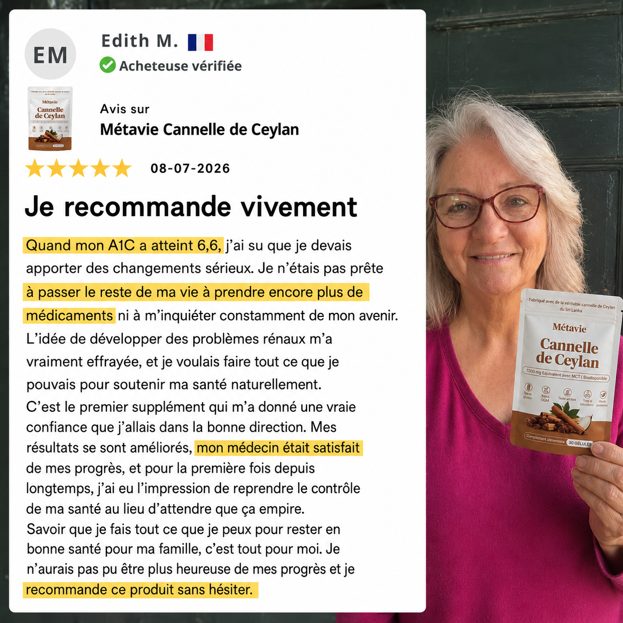 Cannelle de Ceylan Équivalent à 7200mg avec huile MCT