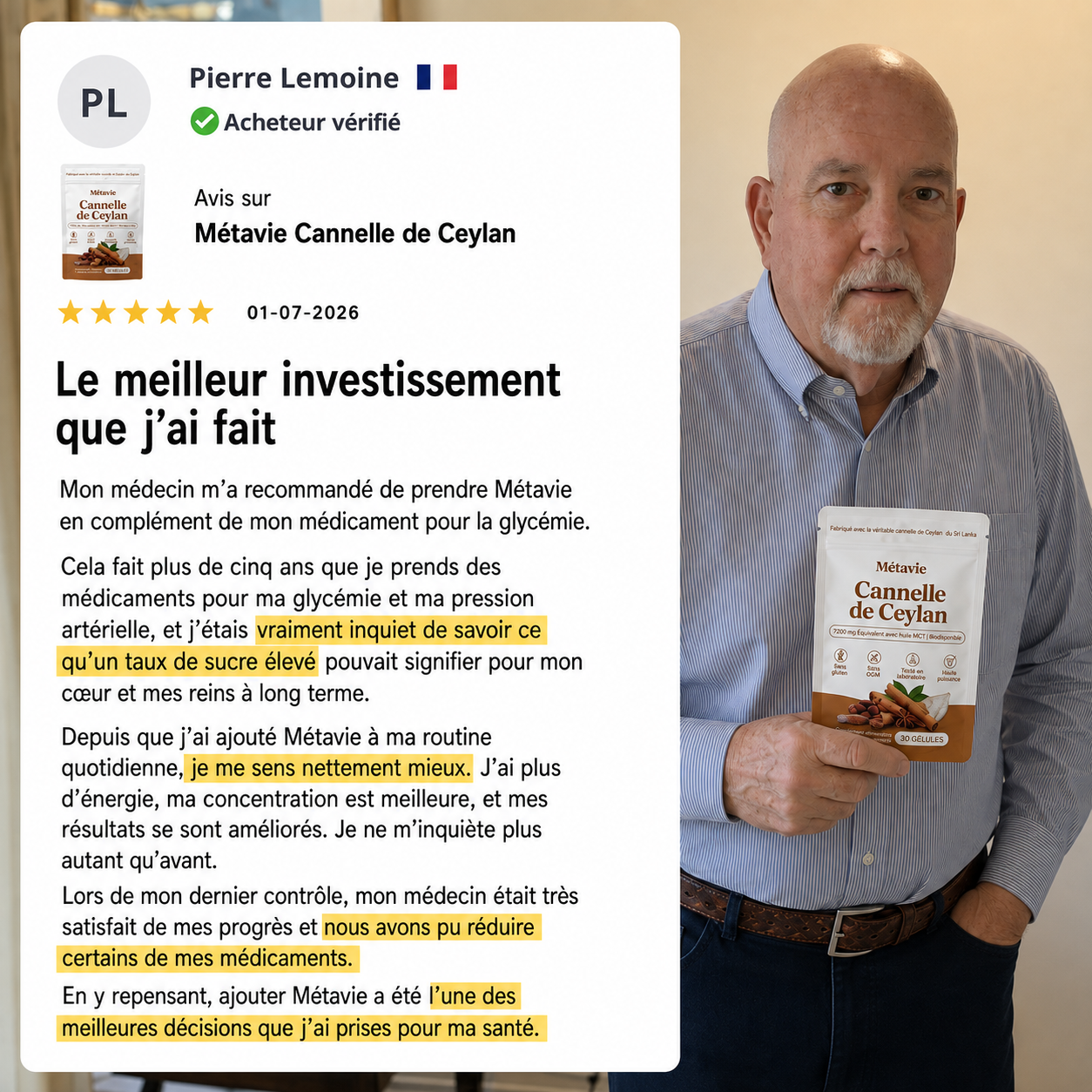 Cannelle de Ceylan Équivalent à 7200mg avec huile MCT